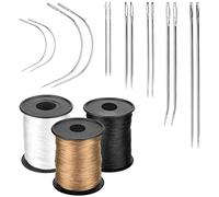 TANCUDER 17 PCS Upholstery Repair Kit Leather Craft Hand Stitching Tools with Heavy Duty Strong Needle Pins C Curved Needles, Hair Nylon Thread Cord for Sewing Canvas Wig Carpet Fur Making, 150 Meters