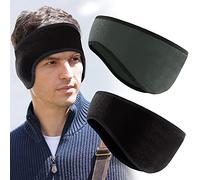 TANCUDER 2 PCS Running Headband Winter Ear Warmers Headband Warm Ear Covers Fleece Stretchy Ear Muff Full Cover Ski Head Bands Sports Headwear Earband for Men Women Hiking Cycling Jogging, Black& Grey