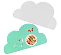 TANCUDER 2 PCS Silicone Placemat for Kids, 48 * 27cm Non Slip Table Place Mat Cloud Shape Baby Feeding Plate Tray Heat Proof Stain Resistant Washable Toddler Tablemat, White,One Size