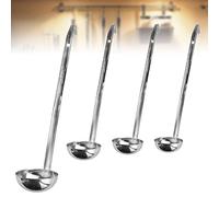 TANCUDER 4 PCS Soup Ladle Stainless Steel, 1/2/3/4 oz Sauce Spoon Metal Gravy Ladle Professional Serving Ladle Small Canning Ladle Kitchen Utensil Spoon with Hook & Long Handle for Cooking, Silver