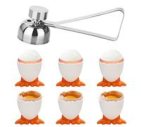 TANCUDER 6 PCS Egg Cups Novelty Easter Egg Holder Stand Chicken Egg Cups Eggcups with Stainless Steel Eggshell Cutter Topper Egg Cracker Opener Remover Kitchen Tool for Raw Soft Hard Boiled Egg