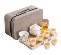 Tandarui Chinese Gong Fu Tea Set Chinese Gaiwan Tea Set White Jade Travel Tea Set Japanese Tea Set 6 cups Portable Tea Set Home,Traveling(MJ)