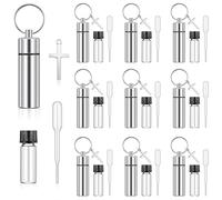Tandefio 10 Sets Anointing Oil Bottles Keychain Vial for Baptism, Silver