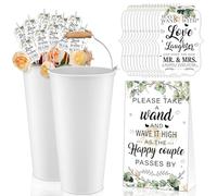 Tandefio 102 Pieces Wedding Sparkler Set, Includes 1 Galvanized Metal Bucket with Handle 1 Wedding Sparkler Card 100 Wedding Sparkler Tags for Wedding Anniversary Bridal Shower (White)