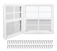 Tandefio 2 Pack Shed Window, 16'' x 16'' White Transom Windows for Chicken Coop with Tempered Glass and Screen Household Windows with Vertical Slider and Screws for Mobile Home Sheds Barns