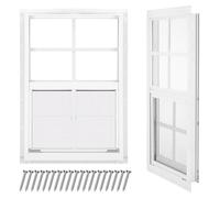 Tandefio 2 Pcs 14''x21'' White Shed Window Pack Transom Windows for Chicken Coop with Tempered Glass and Screen Household Windows with Vertical Slider and Screws for Mobile Home Sheds Barns