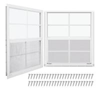 Tandefio 2 Pcs 18'' x 23'' White Shed Window Transom Windows for Chicken Coop with Tempered Glass and Screen Household Windows with Vertical Slider and Screws for Mobile Home Sheds Barns