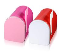 Tandefio 2 Pcs 5'' x 3'' Tinplate Mailbox Toy Valentines Mini Tin Small Decorative Mailbox DIY Craft Gift for Boys and Girls Greeting Card Galentine's Day Party Prize Supply (Red,Pink)