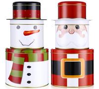 Tandefio 2 Sets 3 Layer Christmas Cookie Tins Tin Containers with Lids Christmas Tins Large Medium Small Round Metal Nesting Containers Empty Tinplate Treat Boxes for Candy Chocolate Xmas Party Favor