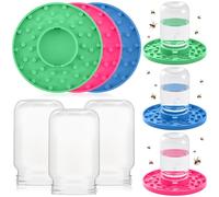 Tandefio 3 Set Bee Waterer for Mason Jar Bee Feeder Made of Plastic Bee Watering Station for Beekeeping Compatible with Regular Mouth Mason Jars Bees Feeding Bowl for Garden, Blue Green Rose