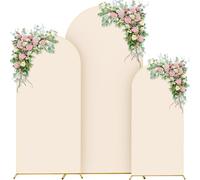 Tandefio 3 Sets Gold Metal Wedding Arch Arched Backdrop Stand and 3 Pcs Arch Cover 6ft/5ft/4ft Garden Arbor Frame Birthday Party Ceremony
