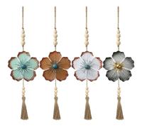 Tandefio 4 Pcs Metal Flower Wall Decor 7.9 x 22 Inch Large Metal Wall Art Decor Rustic Blue Floral Hanging Art for Living Room Home Bathroom Bedroom Indoor Outdoor (Retro)