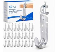 Tandefio 50 Pack Cable Support J Hook with Beam Clamp, Heavy Duty Metal Wire Cable Support J Hook Hangers for Wire Management (1-5/16 Inch)