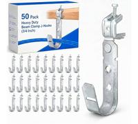 Tandefio 50 Pack Cable Support J Hook with Beam Clamp, Heavy Duty Metal Wire Cable Support J Hook Hangers for Wire Management (3/4 Inch)