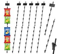 Tandefio 6 Pcs Chip Rack Strips Merchandising with 12 Clips 30.7" Long Metal Hanging Display Strips with Label Header for Chips, Candy Bars, Snacks for Party Concession Store Retail, Black