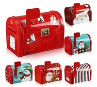 Tandefio 6 Pcs Christmas Tinplate Mailbox Small Decorative Tin Mailbox Metal Cookie Tins Mini Mailbox Shaped Christmas Storage Container for Candies Snack Treat Gift Box for Xmas Supply Party Favors