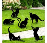 Tandefio 6 Pcs Metal Cat Decorative Stakes Outdoor Metal Black Cat Garden Decor Halloween Decorative Black Cat Yard Stakes Weather Resistance Cat Garden Statue Decor for Lawn Animal Silhouette Pattern