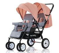 Tandem Double Baby Stroller for Twins & Siblings buggy | One Step Fold Lightweight Twin Pushchair with Large Storage Basket