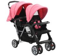 vidaXL Tandem Stroller Pink and Black Steel