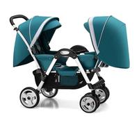 Tandem Stroller Twins Baby Pushchair Shock Absorbing, Double Baby Carriage Stroller for Newborn, Travel Twin Baby Pram Stroller for Infant and Toddler Can Sit and Lie Down(Green)
