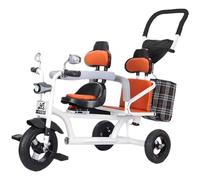 Tandem Tricycle with Headlight, Dual Seats Stroller for Kids, Ages 3-8, Parent Push Handle, Rear Seat with Sponge Guardrail, Titanium Wheels
