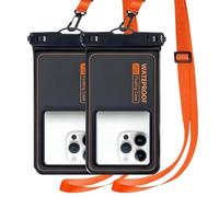 Tandoler Marine IP68 Universal Waterproof Phone Pouch, Floating Waterproof Phone Case for Cellphone Up to 7", Beach Accessories for Vacation Must Haves, 2 Pack-Black/Hi-Vis Orange