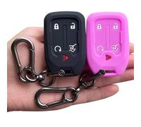 TANDRIVE 2pcs Silicone 5 Button Smart Key Fob Cover Case Compatible with 2017 2018 2019 2020 GMC Acadia Terrain Sierra Yukon Chevy Silverado,Remote Accessories Protector Holder，Black and Purple