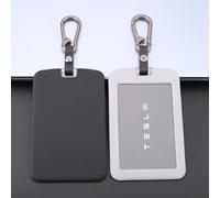 TANDRIVE 2PCS Silicone Key Card Holder Case Compatible with Tesla Model 3 Model Y Cybertruck and Rivian，Key Protector Cover Accessories Including Key Chain, Black and Grey