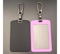 TANDRIVE 2PCS Silicone Key Card Holder Case Compatible with Tesla Model 3 Model Y Cybertruck and Rivian，Key Protector Cover Accessories Including Key Chain, Black and Purple