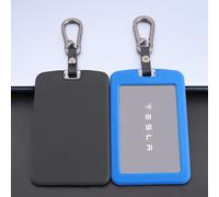 TANDRIVE 2PCS Silicone Key Card Holder Case Compatible with Tesla Model 3 and Model Y，Key Protector Cover Accessories Including Key Chain, Black and Blue