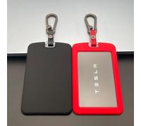 TANDRIVE 2PCS Silicone Key Card Holder Case Compatible with Tesla Model 3 Model Y Cybertruck and Rivian，Key Protector Cover Accessories Including Key Chain, Black and Red