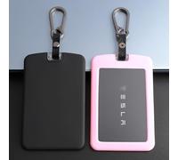 TANDRIVE 2PCS Silicone Key Card Holder Case Compatible with Tesla Model 3 Model Y Cybertruck and Rivian，Key Protector Cover Accessories Including Key Chain, Black and Pink