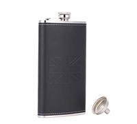 TANEAXON British Flag UK 12 oz Black Pocket Whiskey Liquor Leather Wrapped Flask with Funnel and Box - Stainless Steel and Leak Proof