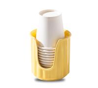 TANEW Ceramic Bathroom Cup Dispenser with Stylish Vertical Stripes - Dixiee Cup Dispenser & Mouthwash Cup Holder Holds 3oz Paper Cups for Rinsing Cups on Bathroom Vanity Countertops Glossy Yellow