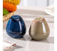 Tanew Ceramic Salt and Pepper Shakers Set of 2, 2oz Farmhouse Style, Vintage Cute Mini Salt Shakers, Reactive Glaze Blue & Brown, Perfect for Compact Cooking, Travel, BBQ, Kitchen and Resturant Decor