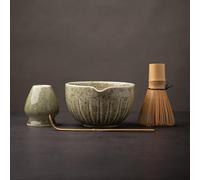 Tang PIN Matcha Set - Match Bowl and Whisk, 15 OZ, Matcha Scoop | Matcha Whisk Stand (Chasen Holder) - 4pc Perfect Matcha Kit for Matcha Tea Ceremony (Mottled Green)