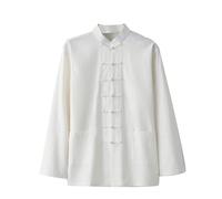 Tang Suit Men Hanfu Chinese Traditional Clothes,Men Cotton Linen Long Sleeved Tai Chi Shirt Uniform Morning Exercise Uniform Kung Fu Clothing Martial Art Coat Tops