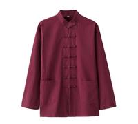 Tang Suit Men Hanfu Chinese Traditional Clothes,Men Cotton Linen Long Sleeved Tai Chi Shirt Uniform Morning Exercise Uniform Kung Fu Clothing Martial Art Coat Tops