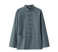 Tang Suit Men Hanfu Chinese Traditional Clothes,Men Cotton Linen Long Sleeved Tai Chi Shirt Uniform Morning Exercise Uniform Kung Fu Clothing Martial Art Coat Tops