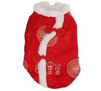 Tang Suit Pet Costume Comfortable Warm Attractive Dog Clothes Cat Apparel Small Medium Sized Pets Plush Fabric Red Gold New Year Theme (L)
