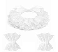 Tanganan Clown Collar, Renaissance Victorian Ruffle Collar and Wrist Cuffs Set Layered Clown Choker Neck Collars Cuff for Halloween Fancy Dress Cosplay Costume (white)