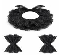 Tanganan Clown Collar, Renaissance Victorian Ruffle Collar and Wrist Cuffs Set Layered Clown Choker Neck Collars Cuff for Halloween Fancy Dress Cosplay Costume (black)