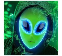 Tanganan LED Alien Mask for Adult,Halloween LED Light up Mask 3 Modes Lighted Face Mask for Festival Cosplay Halloween Costume (1pc)