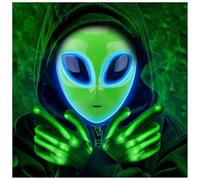 Tanganan LED Alien Mask for Adult,Halloween LED Light up Mask 3 Modes Lighted Face Mask for Festival Cosplay Halloween Costume (1pc+gloves)