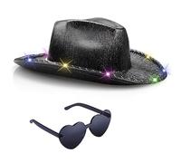 Tanganan Light Up Cowboy Hat for Women Men,Halloween Costume LED Cowgirl Hats Western Cow Girl Hat Sparkly Space Cowboy Hats for Party Halloween Costume Dress Up (Black-Colorful)