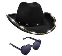 Tanganan Light Up Cowboy Hat for Women Men,Halloween Costume LED Cowgirl Hats Western Cow Girl Hat Sparkly Space Cowboy Hats for Party Halloween Costume Dress Up (Black)