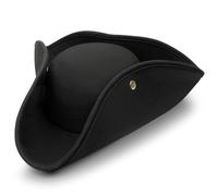 Tanganan Pirate Hat Costume, Halloween Distressed Leather/Woolen Colonial Style Tricorn Hat Pirate Cap Fancy Dress Colonial Medieval Accessory Brown Black for Men Women (Black)