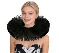 Tanganan Victorian Retro Mesh Neck Ruff Ruffle Collar Layered Clown Neck Collar Clown Choker for Halloween Fancy Dress Cosplay Costume (black)