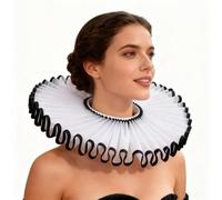 Tanganan Victorian Retro Mesh Neck Ruff Ruffle Collar Layered Clown Neck Collar Clown Choker for Halloween Fancy Dress Cosplay Costume (white+black)