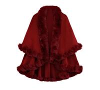 TangDao Women’s Fluffy Shawl Wraps Faux Fur Trimmed Fleece Cloak Coat Winter Cape Poncho Open Front Knitted Cardigan Jacket (Red)